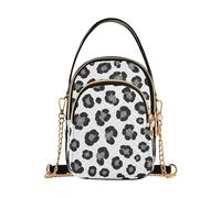 Women Shoulder Purses Black Grey Leopard Spots White Quilted Chain Wallet Cell Phone Purse Cute Zipper Crossbody Bowler Bag, 5.9" × 8.3" × 3.1"