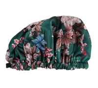 Women Shower Cap Green Satin Waterproof Bathing Cap | Floral Print, Lightweight Fit, for Spa and Makeup, One-piece Design for Women and Boys and Girls