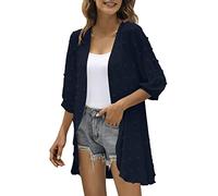 Women Shrug Soft Chiffon Kimono Cardigans for Women UK Lightweight Elegant Summer Open Long Front Sheer 3/4 Sleeve Bolero Shrugs Cardigan Beach Cover Up for Evening Wedding Dress Dark Blue