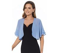 Women Shrug Soft Chiffon Open Front Sheer 3/4 Sleeve Bolero Cardigan for Evening Dress, Dusty Blue, M