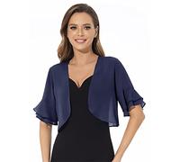 Women Shrug Soft Chiffon Open Front Sheer 3/4 Sleeve Bolero Cardigan for Evening Dress, Navy, XXL