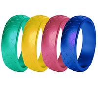 Women Silicone Wedding Band 4 Colors a Set Outdoor Sports Dome Top Fish Scale Surface Rubber Rings,Blue Yellow,8