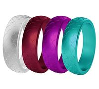 Women Silicone Wedding Band 4 Colors a Set Outdoor Sports Dome Top Fish Scale Surface Rubber Rings,Red Blue,10