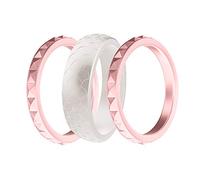 Women Silicone Wedding Ring Soft Thin Scaly Stackable Silicone Rings Wedding Sports Bands (3pcs, June-Pearl, 10#)