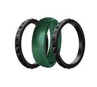 Women Silicone Wedding Ring Soft Thin Scaly Stackable Silicone Rings Wedding Sports Bands (3pcs, May-Emerald, 9#)