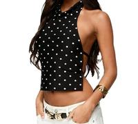 Women Silk Halter Neck Top Open Back Satin Vest Shirt Sleeveless Crop Backless Tank Going Out Tops(Black,Medium)