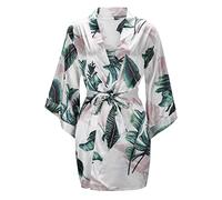Women Silk Robes Satin Kimono Robe Short Silky Bathrobe Bridesmaid Wedding Party Sleepwear Night Gown Petite Women (White, XL)