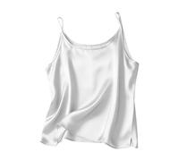 Women Silky Satin Vest Tops Sexy Spaghetti Strap Satin Camisole Comfortable Soft Round Neck Solid Color Loose Sleeveless Vest Top for Women Silk Ladies Tank Tops Basic Silk Work (White, XL)