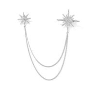 Women Silver Crystal Star Snowflake Brooch - Sparkly Rhinestone Tassel Lapel Pin for Dresses Suits, Elegant Jewelry Accessory for Winter Break Dance Ceremony Banquet