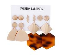Women Silver Earrings, 6Pairs/Set Long Tassel Round Acetic Acid Tortoiseshell Pendant Women Drop Earrings Female Holiday Jewelry Gifts for Girlfriend, Wife, Sister, Daughter, Mother on Birthday/Valen