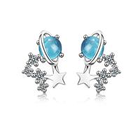 Women Silver Earrings, 925 Sterling Silver Fantastic Blue Crystal Universe Planet Stud Earrings With Zircon Star Earring For Women S-E1001 Gifts For Girlfriend, Wife, Sister, Daughter, Mother On Birt