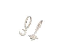 Women Silver Earrings, Beautiful Zircon 100% 925 Sterling Silver Hanging Stud Earrings For Women Star Cross Heart Ball Slice Charm Studs Earring A30