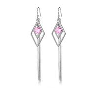 Women Silver Earrings, Double Earrings Long Tassel Rhombus with RoundWhite Gold Plated Earring Piercing Kit