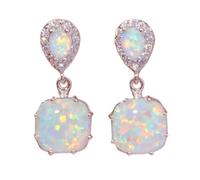 Women Silver Earrings, Elegant Blue White Fire Opal Earrings For Women Jewelry Wedding Engagement Earring Brincos Bijoux Gifts For Girlfriend, Wife, Sister, Daughter, Mother On Birthday/Valentine'