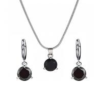 Women Silver Earrings, Jewelry Sets For Women Necklace Earrings Two-Piece Round Zircon Pendant Set Red Pink Green Black Blue Zircon Necklace Earing Set Gifts For Girlfriend, Wife, Sister, Daughter, Mo