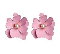 Women Silver Earrings, Large Petal Fresh Pearl 3Cm Flower Stud Earrings For Women Earing Jewelry Green Rose Red Pink Yellow Brinco Earring Earings Gifts For Girlfriend, Wife, Sister, Daughter, Mother