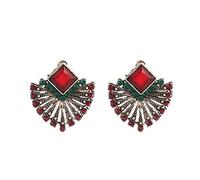 Women Silver Earrings, Vintage Zircon Earrings Bohemia Fan-Shaped Red Green Crystal Stud Earrings For Women Earing Earings Jewelry Kolczyki Gifts For Girlfriend, Wife, Sister, Daughter, Mother On Birt