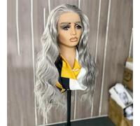 Women Silver Light Gray Lace Front Wig Synthetic Long Natural Wave Wig Natural Daily Use Wigs Silver gray9 24inches-Lace Front