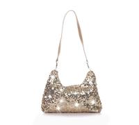 Women Simple Gold Plated Black Silver Glitter Sparkly Sequin Bag Shoulder Bag Elegant Bling Handbag for Party Bar, Golden