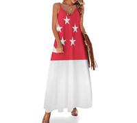 Women Singapore National Flag Elements Print Maxi Cami Dress, Sleeveless Loose Spaghetti Strap Flowy Dress Summer A Line Beach Sun Skirts, 3XL Multicoloured