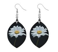 Women Single Daisy Flower Wooden Earrings Lightweight Dangle Earrings Geometric Drop Earring Vintage Apricot Retro Daily Wear Jewelry Gift for Wedding Party Graduation