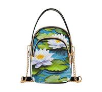 Women Single Shoulder Purse Cute Cell Phone Wallet Chain Purse Quilted Ladies Tote Crossbody Satchel Elegant White Lotus Flowers
