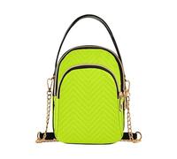 Women Single Shoulder Purse Electric Lime Quilted Chain Strap Cell Phone Purse Cute Ladies Tote Crossbody Satchel, 5.9" × 8.3" × 3.1"