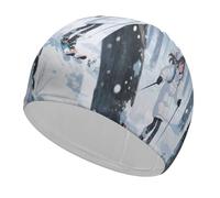 Women Skiing in The Snow Forest Swim Cap High Elasticity Anti Slip Waterproof Comfortable Swim Hat Bathing Cap for Men Women