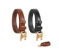 Women Skinny Leather Belt, 2 Pack Leather Belts for Women Adjustable Fashion Classic Belts Slim Thin Belts with Gold Buckle for Ladies Belts Dress Belt Waist Belt Jeans Pants (Black Brown)