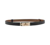 Women Skinny Leather Belt Classic Solid Color Alloy Turn Lock Ladies Adjustable Leather Belts For Dresses Jeans Pants Coat (Black/Gold)