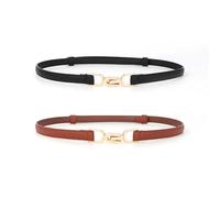 Women Skinny Leather Belts for Dresses and Jeans - Adjustable Waist Belt for Ladies, Plus Size Available, Skinny and Thin Design, Perfect for Trousers, Stylish Leather Belts for Women(Black & Tan )