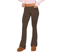 Women Skinny Pants Low Rise Bootcut Stretchy Yoga Flare Pants Fold Over Leggings Long Y2k Joggers Lounge Streetwear (C3 Brown, M)