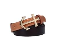 Women Skinny Stitched Leather Belt 2cm Thin Two Colors Strap with Unique Shape Gold Buckle for Jeans Pants Dress(100cm/39", Coffee)