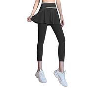 Women Skirted Legging Capris Skorts Tennis Yoga Legging with Skirt Pleated Skirt Capris Leggings Athletic Workout Running Tight Yoga Pants UK Size Black XXL