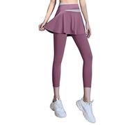 Women Skirted Legging Capris Skorts Tennis Yoga Legging with Skirt Pleated Skirt Capris Leggings Athletic Workout Running Tight Yoga Pants UK Size Purple S