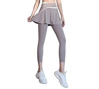 Women Skirted Legging Capris Skorts Tennis Yoga Legging with Skirt Pleated Skirt Capris Leggings Athletic Workout Running Tight Yoga Pants UK Size Khaki M