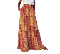 Women Skirts Elastic High Waist Maxi Skirts for Womens Paisley Boho Skirt Summer Printed Long Elegant A-Line Vacation Beach Skirt