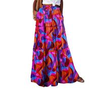Women Skirts Elastic High Waist Maxi Skirts for Womens Paisley Boho Skirt Summer Printed Long Elegant A-Line Vacation Beach Skirt