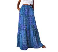 Women Skirts Elastic High Waist Maxi Skirts for Womens Paisley Boho Skirt Summer Printed Long Elegant A-Line Vacation Beach Skirt