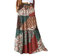 Women Skirts Elastic High Waist Maxi Skirts for Womens Paisley Boho Skirt Summer Printed Long Elegant A-Line Vacation Beach Skirt