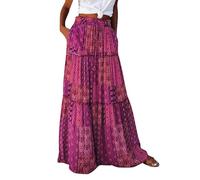 Women Skirts Elastic High Waist Maxi Skirts for Womens Paisley Boho Skirt Summer Printed Long Elegant A-Line Vacation Beach Skirt