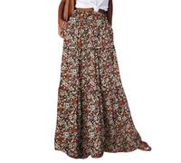 Women Skirts Elastic High Waist Maxi Skirts for Womens Paisley Boho Skirt Summer Printed Long Elegant A-Line Vacation Beach Skirt