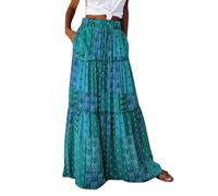 Women Skirts Elastic High Waist Maxi Skirts for Womens Paisley Boho Skirt Summer Printed Long Elegant A-Line Vacation Beach Skirt