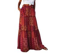 Women Skirts Elastic High Waist Maxi Skirts for Womens Paisley Boho Skirt Summer Printed Long Elegant A-Line Vacation Beach Skirt