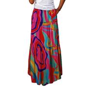 Women Skirts Elastic High Waist Maxi Skirts for Womens Paisley Boho Skirt Summer Printed Long Elegant A-Line Vacation Beach Skirt