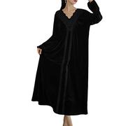 Women Sleepwear Princess Loose Lace Victorian Nightdress Palace Style Gold Velvet Pajamas Long Sleeve Nighties Nightgown Ladies V Neck Cozy Long Lounge Dress Nightwear Homewear Black M