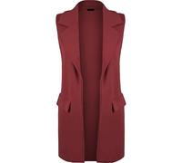 Women Sleeveless Crepe Mock Open Long Waistcoat Ladies Winter Wear Italian Style Flap Pockets Top Jacket Wine UK 24-26