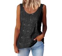 Women Sleeveless Glitter Sequin Tank Tops Vest Tops Glitter Camisole For Women Girl Ladies Sparkly Party Sequin Vest Tops V Neck Evening Tank Top for Going Out Shiny Metallic Dance (T1-Black, XXL)