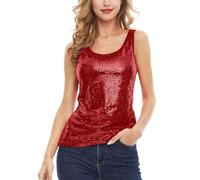 Women Sleeveless Glitter Sequin Tank Tops Vest Tops Glitter Camisole For Women Girl Ladies Sparkly Party Sequin Vest Tops V Neck Evening Tank Top for Going Out Shiny Metallic Dance Tank Back Crop Tops