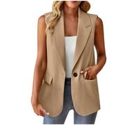 Women Sleeveless Jacket Blazer Casual Lightweight Comfy Elegant Blouse Ladies Solid Color Lapel Collar Classic Fashion Vest Loose Plus Size Work Business Coat with Button Pockets